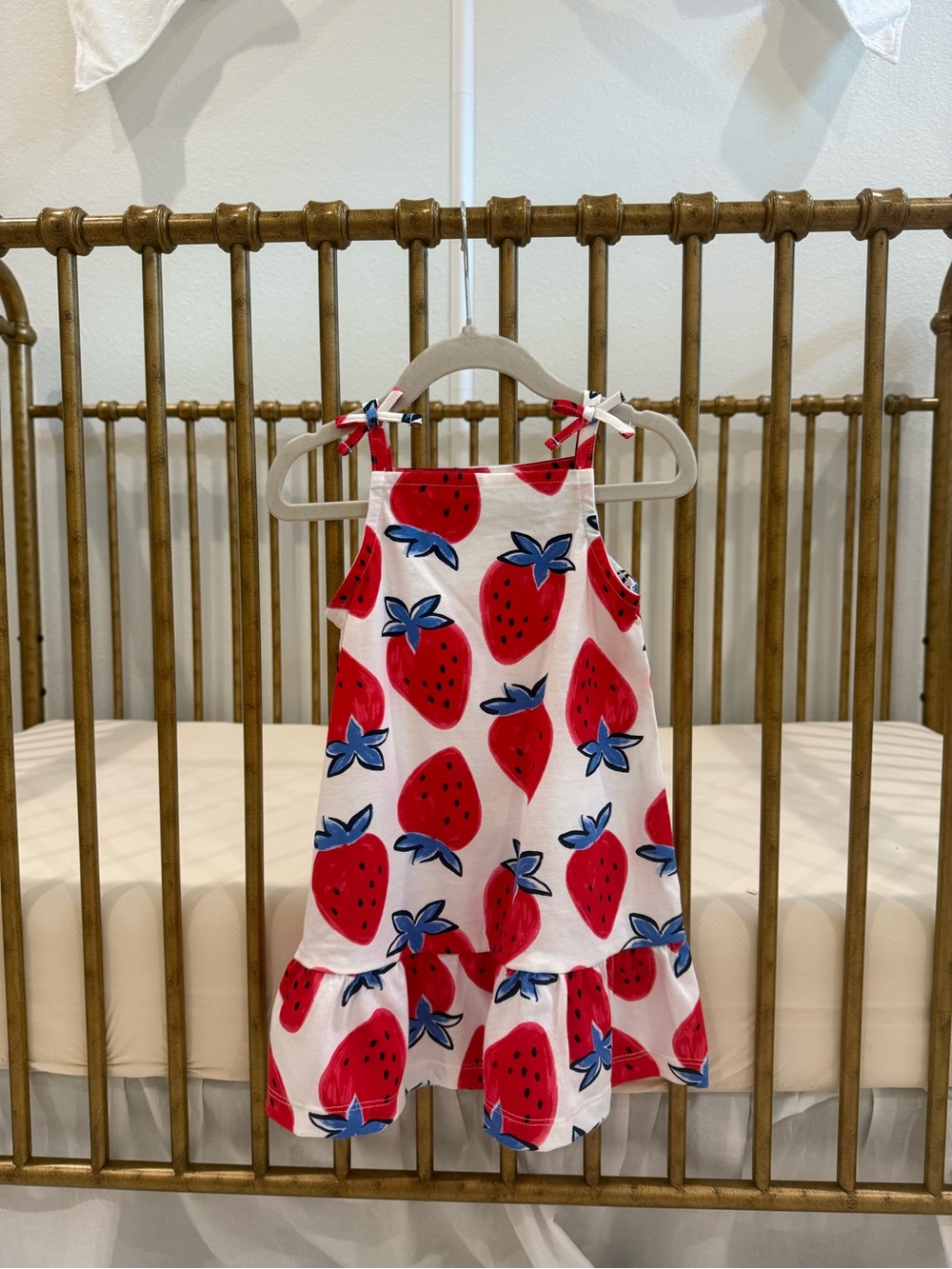 Carter's White Dress with Red Strawberry Print and Blue Accents